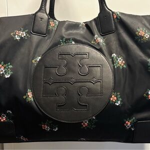 Tory Burch Black Floral Ella Tote Bag